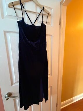 Lulu's Midnight Navy Slip Midi Dress with Spaghetti Straps